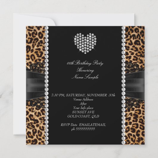 Leopard Lace Diamond Heart Foto Birthday Party Kaart (Achterkant)