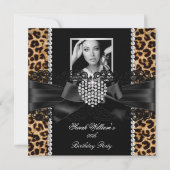 Leopard Lace Diamond Heart Foto Birthday Party Kaart (Voorkant)