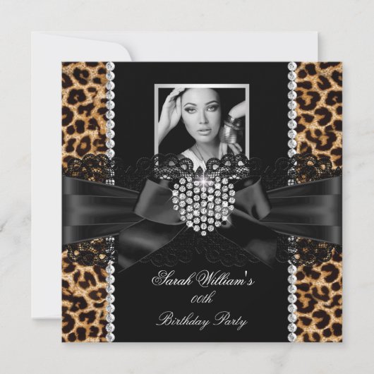 Leopard Lace Diamond Heart Foto Birthday Party Kaart (Voorkant)