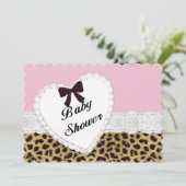 Leopard Lace Heart Baby shower Invitation Kaart (Staand voorkant)