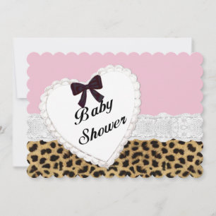 Leopard Lace Heart Baby shower Invitation Kaart