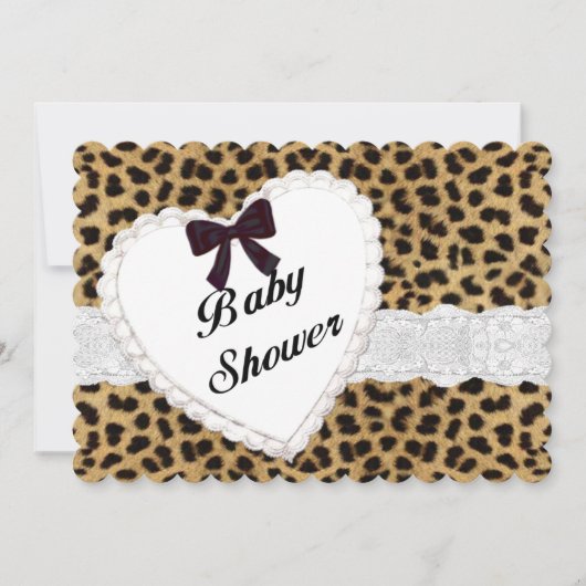 Leopard Lace Heart Baby shower Invitation Kaart (Voorkant)
