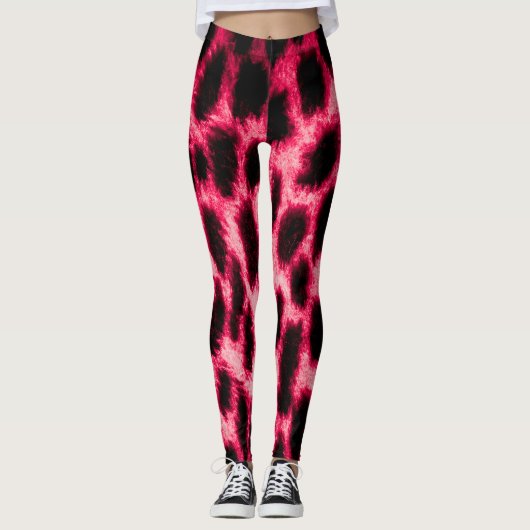 Leopard Leather: rood-zwarte textuur. Leggings (Voorkant)