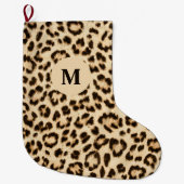 Leopard Lederen Print Patroon Monogram Grote Kerstsok (Voorkant)