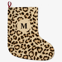 Leopard Lederen Print Patroon Monogram Grote Kerstsok