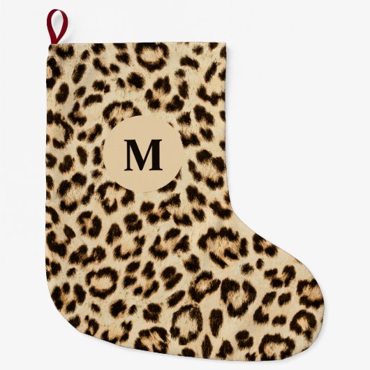 Leopard Lederen Print Patroon Monogram Grote Kerstsok (Voorkant)