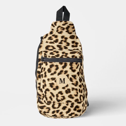 Leopard Lederen Print Patroon Monogram Sling Bag (Voorkant)