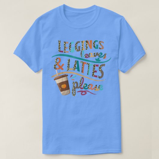 Leopard Leggings Leaves en Lattes Alsjeblieft, pom T-shirt (Design voorkant)