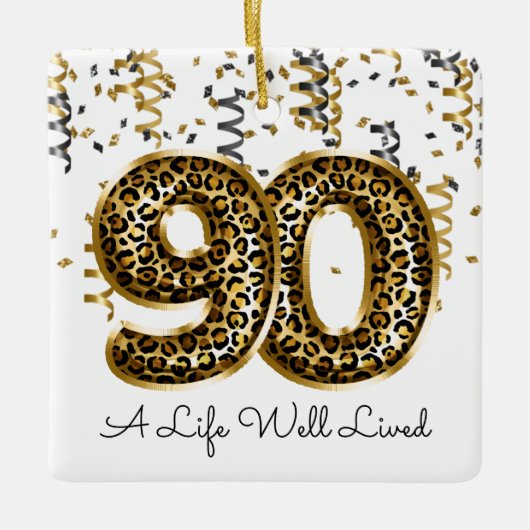 Leopard Life Well Lived 90 Birthday Balloons Foto Keramisch Ornament (Voorkant)