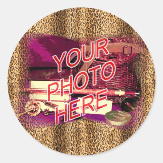 Leopard Lijst Sjabloon Ronde Sticker (Voorkant)