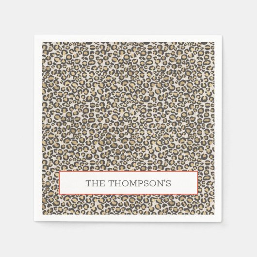 Leopard Linnen Monogram Chique Safari Dierenprint Servet (Voorkant)