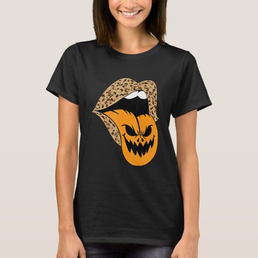 Leopard Lips Halloween Lips Vampire Mouth Pumpkin T-shirt (Voorkant)