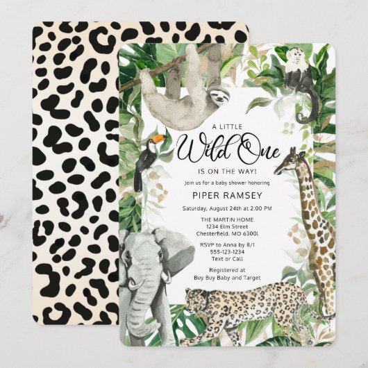 Leopard Little Wild One Safari Baby shower Kaart (Voorkant / Achterkant)
