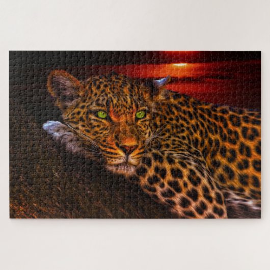Leopard Lounging bij Sunset, Big Cat Art Legpuzzel (Horizontaal)