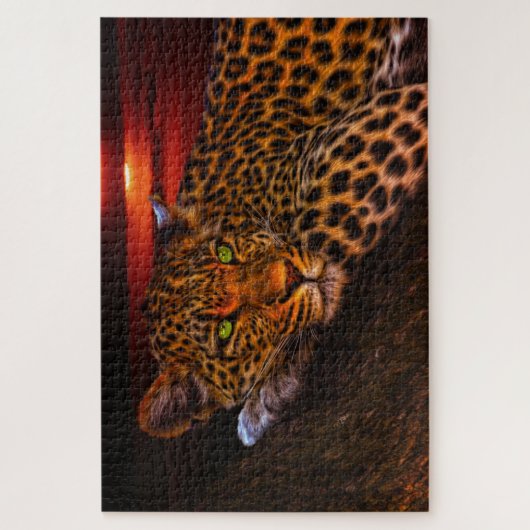 Leopard Lounging bij Sunset, Big Cat Art Legpuzzel (Verticaal)
