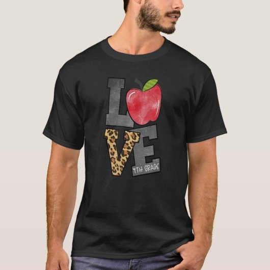 Leopard Love 4th Grade Teacher Student Terug naar T-shirt (Voorkant)