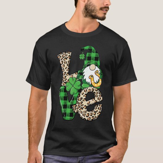 Leopard Love Gnome Lucky Shamrock St Patrick's Day T-shirt (Voorkant)