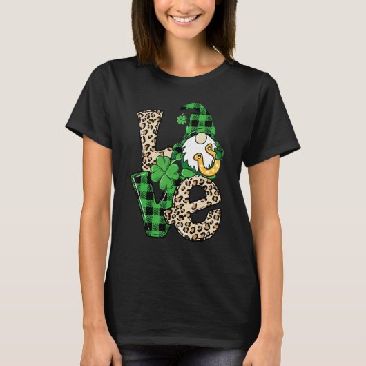 Leopard Love Gnome Lucky Shamrock St Patrick's Day T-shirt (Voorkant)