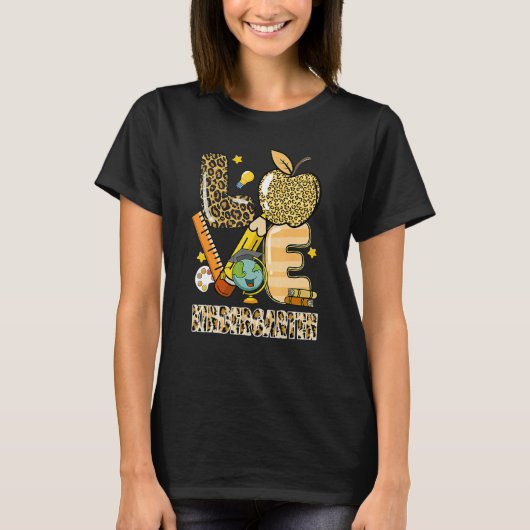 Leopard Love Teaching Kindergarten Terug naar scho T-shirt (Voorkant)