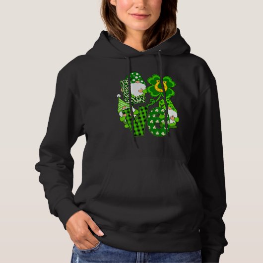 Leopard Love Three Gnomes Lucky Shamrock St. Patri Hoodie (Voorkant)