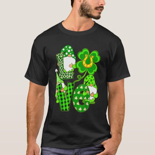 Leopard Love Three Gnomes Lucky Shamrock St. Patri T-shirt (Voorkant)