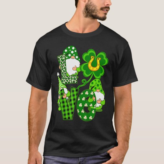 Leopard Love Three Gnomes Lucky Shamrock St. Patri T-shirt (Voorkant)