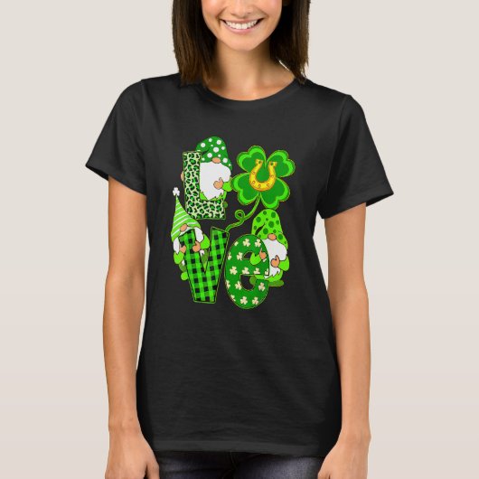 Leopard Love Three Gnomes Lucky Shamrock St Patric T-shirt (Voorkant)