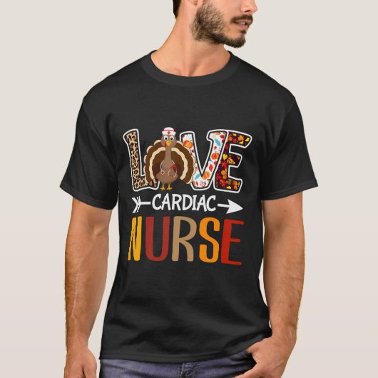 Leopard Love Turkey Cardiac Nurse Thanksgiving Fal T-shirt (Voorkant)