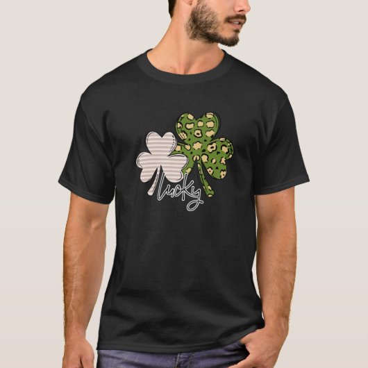 Leopard Lucky Charm Irish Shamrocks St. Patrick's T-shirt (Voorkant)
