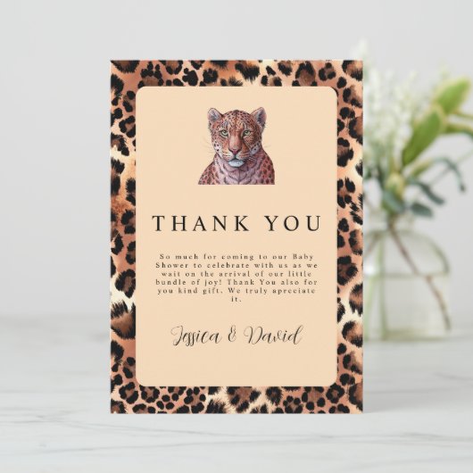 Leopard Luxury Lion Tiger Wool Pattern Baby shower Bedankkaart (Staand voorkant)