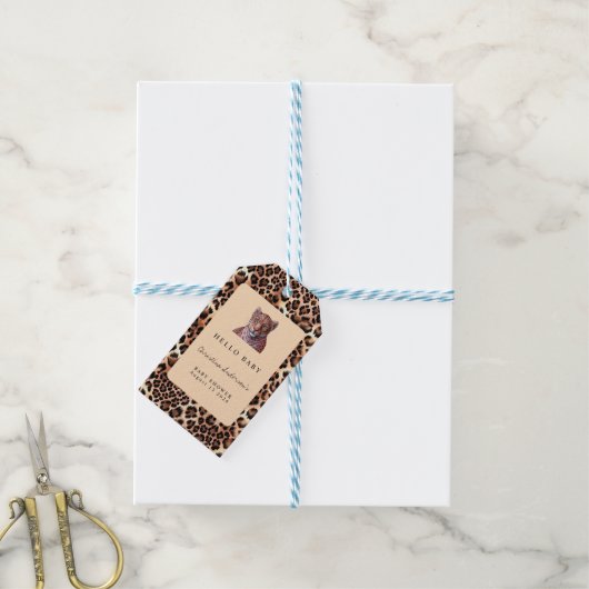 Leopard Luxury Lion Tiger Wool Pattern Baby shower Cadeaulabel (Met Touw)