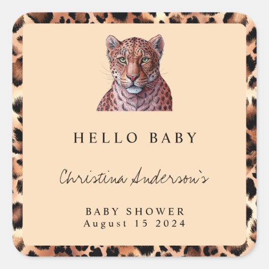 Leopard Luxury Lion Tiger Wool Pattern Baby shower Vierkante Sticker (Voorkant)