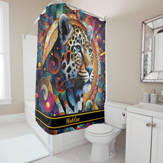 Leopard Majesty: Bold Oerwoud Vibes Douchegordijn (In situ)