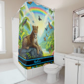 Leopard Majesty: Kleurrijk Oerwouden gebladerte Douchegordijn (In situ)