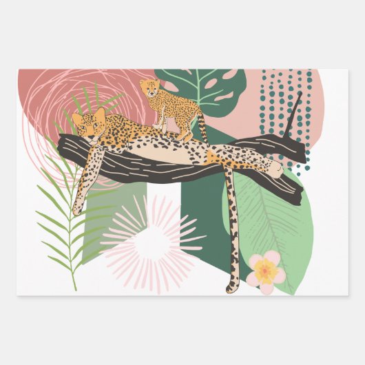 Leopard Mam en Baby in een boom Inpakpapier Vel (Voorkant)