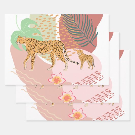 Leopard Mam en Baby in het Oerwoud Inpakpapier Vel (Set)