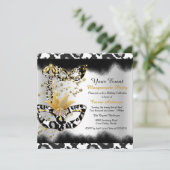 Leopard Mask Black Gold Masquerade Birthday Party Kaart (Staand voorkant)