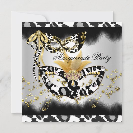 Leopard Mask Black Gold Masquerade Birthday Party Kaart (Achterkant)