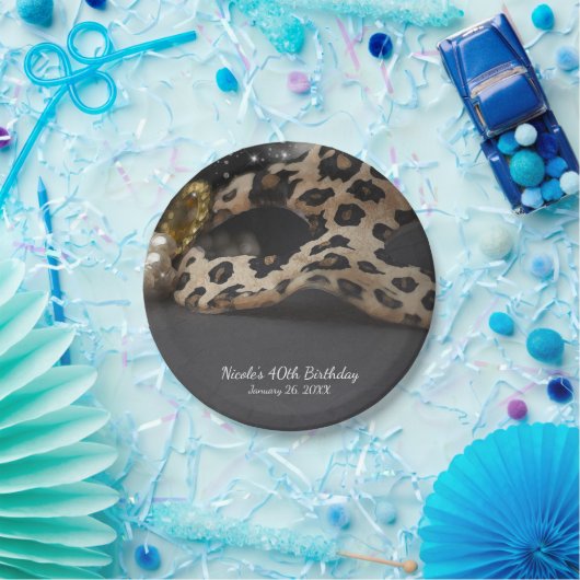 Leopard Masquerade Masker & Parel Verjaardagsfeest Papieren Bordje (Feest)