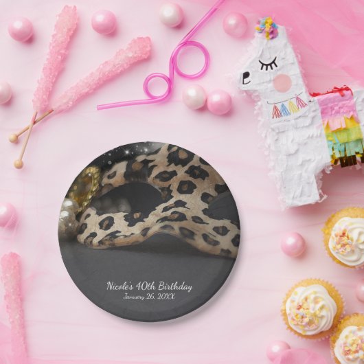 Leopard Masquerade Masker & Parel Verjaardagsfeest Papieren Bordje (Feest)