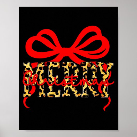 Leopard Merry Christmas Coquette Bow Xmas Holiday  Poster (Voorkant)
