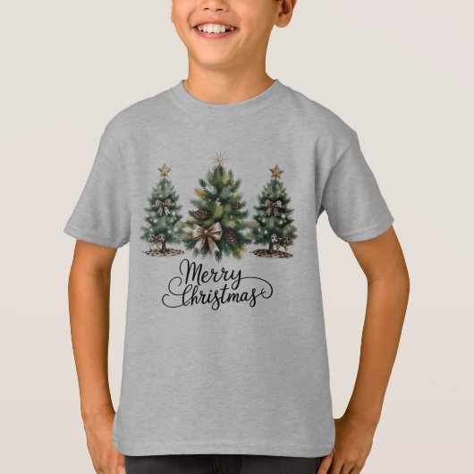 Leopard Merry Christmas Tree Coquette Bow Xmas T-shirt (Voorkant)