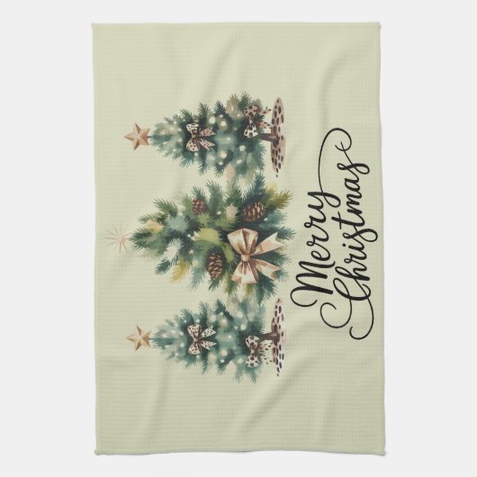 Leopard Merry Christmas Tree Coquette Bow Xmas Theedoek (Verticaal)
