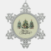 Leopard Merry Christmas Tree Coquette Bow Xmas Tin Sneeuwvlok Ornament (Voorkant)