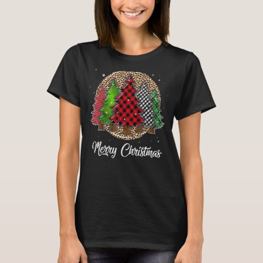 Leopard Merry-kerstboom, rode groene stekels T-shirt (Voorkant)