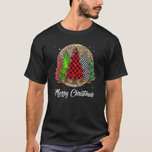 Leopard Merry-kerstboom, rode groene stekels T-shirt (Voorkant)