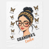 Leopard Messy Bun en Butterflies Aangepaste namen Fleece Deken (Voorkant)