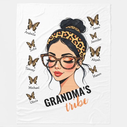 Leopard Messy Bun en Butterflies Aangepaste namen Fleece Deken (Voorkant)