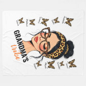 Leopard Messy Bun en Butterflies Aangepaste namen Fleece Deken (Voorkant (Horizontaal))