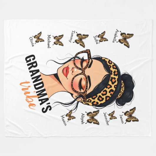 Leopard Messy Bun en Butterflies Aangepaste namen Fleece Deken (Voorkant (Horizontaal))